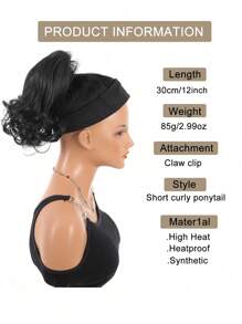 Elegant Claw Clip Ponytail - Short Curly Wavy Look, Synthetic Hair Extensions For Daily Chic, Easy-To Attach Hair Accessory For AlI Occasions - Black - View 4