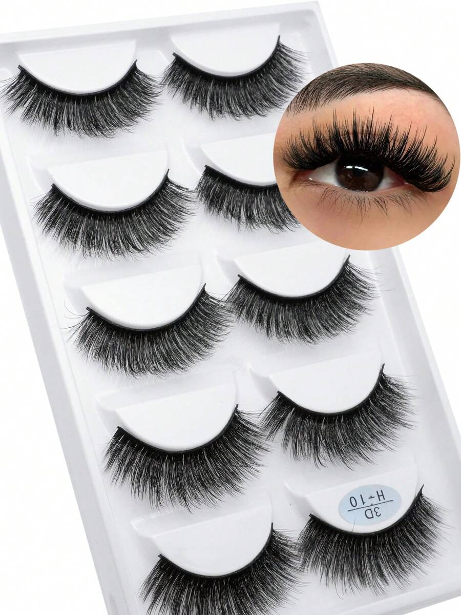Dolly Lashes 5 pares de pestañas postizas 3D naturales, esponjosas, de lujo, ligeras, gruesas y con volumen, con banda negra, extensión de pestañas dramática, reutilizables, suaves y difuminadas, fáciles de aplicar - Pestañas Fluffy - Ver 1