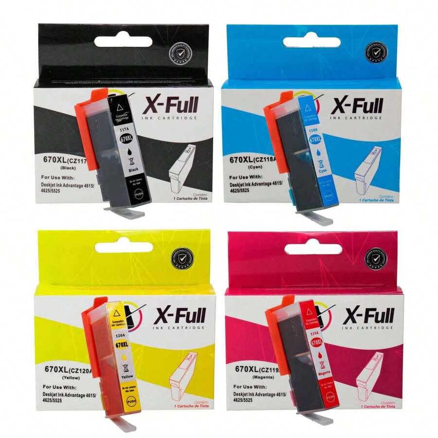 Compatible Ink Cartridge For 670 670xl X-Full Brand For Printer 5525 6525 4625 6520 3525 4615 - Kit With 4 Colors - 彩色 - 查看 1