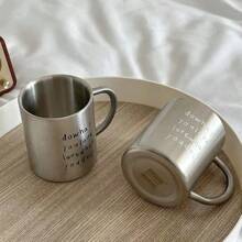Taza de doble capa retro de acero inoxidable 304, estilo nórdico minimalista coreano, taza de enjuague con letra de moda para parejas en el hogar
