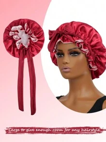 1 pieza Gorro reversible de satén forrado para mujer, gorro para dormir de unicolor suave y transpirable con estampado de leopardo de doble capa, para el cuidado del cabello, uso cómodo para todos los días