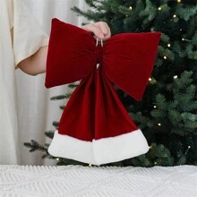 1 件天鹅绒蝴蝶结装饰 - 随机尺寸 [S、M、L] 带 1 根悬挂绳，圣诞花环，圣诞饰品，圣诞礼物，适用于家庭、墙壁、窗户、门廊、室内/室外装饰，红色浆果蝴蝶结壁挂
