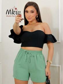 Women's Duna Fabric Shorts With Pockets And Elastic Waistband - Màu xanh Bạc hà - Xem 2