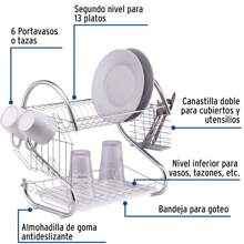 Estante Organizador Escurridor De Trastes, Escurridor De Acero Inoxidable Para Organizar Fregadero, Escurridor De 2 Niveles Para Platos Y Vasos; Escurridor De Acero Inoxidable Para Organizar Fregadero, Escurridor De 2 Niveles Para Platos Y Vasos, Estante Organizador Escurridor De Trastes - Plateado - Ver 6