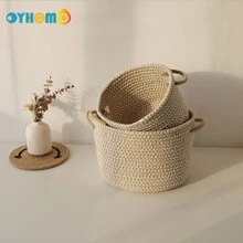 OYHOMO 1/2pcs Woven Storage Basket, Suitable For Organizing Toys, Snacks, Small And Tidy, Suitable For Bedroom, Gifts, Empty Shelves, Wardrobe, Vanity, Can Be Used As Makeup, Jewelry, Key Storage Box/Container - Khaki - View 4