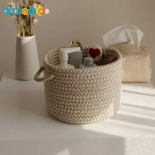 OYHOMO 1/2pcs Woven Storage Basket, Suitable For Organizing Toys, Snacks, Small And Tidy, Suitable For Bedroom, Gifts, Empty Shelves, Wardrobe, Vanity, Can Be Used As Makeup, Jewelry, Key Storage Box/Container - Khaki - View 5