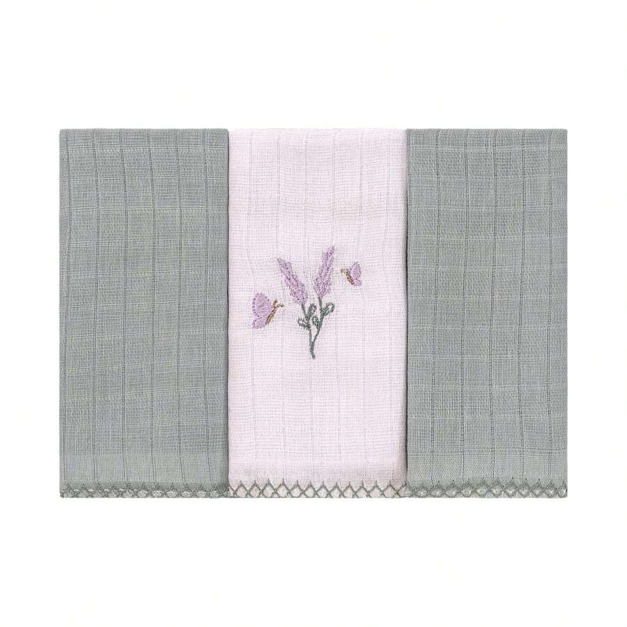 Baby Joy Embroidered Checkered Burp Cloth - Green - View 1