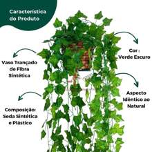 Planta Decorativa + Vaso Trançado Marrom Feito a Mão com 3 Plantas pendente Artificial Folhas Decorativas - Multicolorido - Visão 6