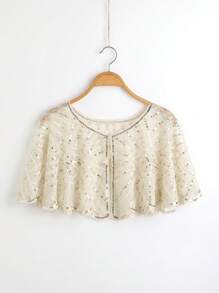 Capelet Pendek Berhiaskan Payet dan Manik-Manik Gaya Flapper Vintage Tahun 1920-an, Aksesori Gaun Pendek Jala Dekorasi Manik-Manik untuk Pesta - beraneka warna - View 5