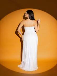 Mila Shiny Tulle Long Bridesmaid Dress - 白色 - 查看 5