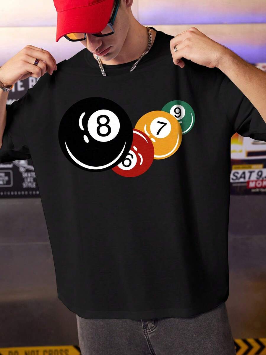 Men's OVERSIZED Snooker Short Sleeve Casual T-Shirt Summer - 黑色 - 查看 1