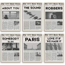 Conjunto de 1/6 Peças de Arte de Parede Vintage, Pôsteres de Álbuns de Música 1975, Pôster de Jornal para Decoração de Sala, Quadros Pendurados para Sala de Estar, Quarto, Dormitório (Sem Moldura) - Preto e Branco - Visão 14