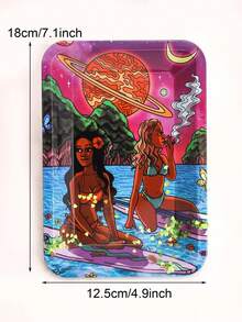1pc Painted Surfing Girls Hanging Out Design, Beauty Series Square Plate, Cigarette Holder Tray, Smoking Accessories, Lightweight & Compact Personal Tool And Gift - Multicolor - View 5