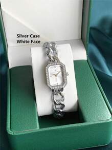 Pablo Raez 1pc Silver Elegant Women Jewelry Watch Summer Accessories Stainless Steel Bracelets Chain Vintage Quartz Lady Watch Female Fashion Simple White Face With Diamond Display Solid Metal Bracelet Luxury Quartz Dress Wristwatch With Blue Time-Adjuster Nice Teacher Gifts Hours For Female Friend Or Family Teenagers Students Lovely Clock Fit For Daily Life/Work/Study Party Decoration Graduation Wedding Birthday Present