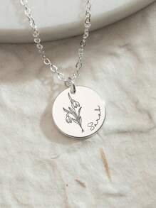 定制诞生花项链，刻有名字的项链，不锈钢圆形吊坠精致花卉项链，手工珠宝，个性化礼品，圣诞礼品感恩节礼品情人节礼品生日礼物 - 銀色 - 查看 5