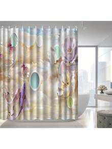 1 件优质莲花数码印花涤纶防水浴室浴帘，防雾防霉 - LB1377 - 查看 5