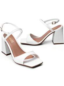 Women's Sandals With High Block Heels, Comfortable, Square Toe, Crocodile Lumiss - Blanco - Ver 4