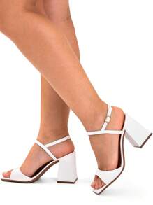 Women's Sandals With High Block Heels, Comfortable, Square Toe, Crocodile Lumiss - Blanco - Ver 6