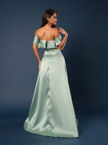 LONG DRESS FOR WEDDING BRIDESMAID ZIBELINE WITH FASHIONISTA BOW - Màu xanh Bạc hà - Xem 2