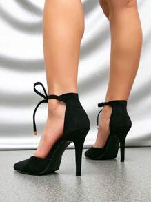 Women's Fashion High Heel Thin Heel Black Pumps, Closed Toe, Slingback, Sexy Party Wedding Shoes, Ultra High Heels With Rhinestone Decor, Chain And Buckle Details