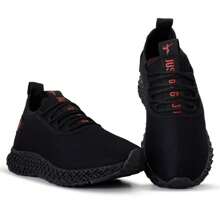 Just Black Men's And Women's All Black Sports Sneakers For Gym Walking Running Fitness And Training Super Light And Comfortable - 黑色和紅色 - 查看 1