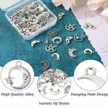 20/50 PCS Charms style lune Lune en argent antique avec pendentifs en alliage étoile pour DIY collier bracelet boucle d'oreille bijoux (mélangé au hasard)