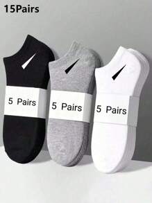 15 Pairs Unisex Simple And Fashionable Daily Wear Short Socks