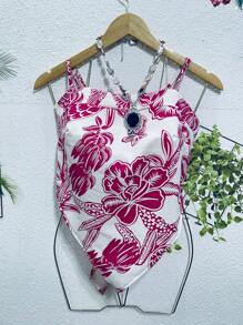 Belala Moda New Vest With Adjustable String And Print - Red and White - View 1