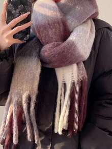 1 件女士时尚围巾，秋冬季保暖加厚围巾，韩式氛围围巾，蓝色披肩，适合学生、情侣、格子外套户外旅行，时尚配饰，礼物 - 彩色 - 查看 5