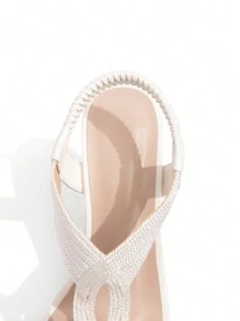 White Women High Heel Wedge Waterprooof Platform Sandals, Breathable Cross Strap Ankle Strap Shoes