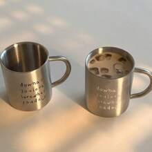 Taza de doble capa retro de acero inoxidable 304, estilo nórdico minimalista coreano, taza de enjuague con letra de moda para parejas en el hogar