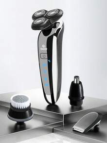 Maquinilla de afeitar eléctrica multifuncional para hombre, afeitadora 4 en 1 que incluye recortador de pelo de nariz, regalo de cumpleaños perfecto para novio - Plateado - Ver 3