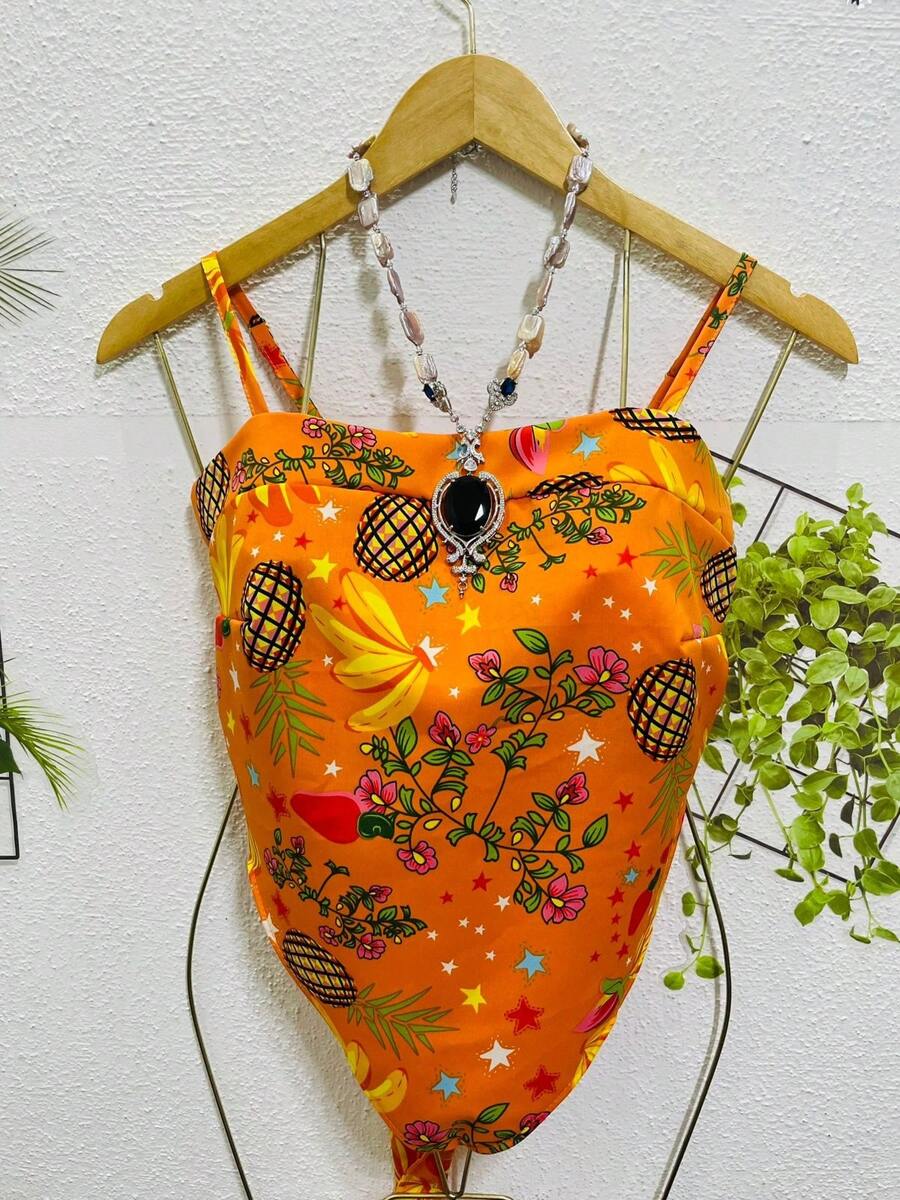 Belala Moda New Vest With Adjustable String And Print - Orange - View 1