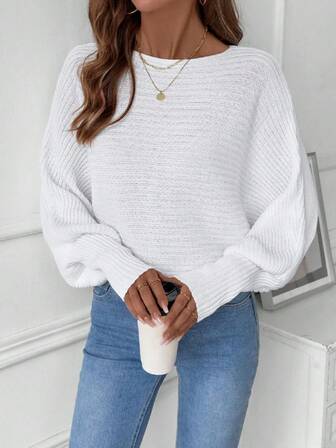 Women Plain Crew Neck Long Sleeve Casual Top, Minimalist Design For Daily Wear