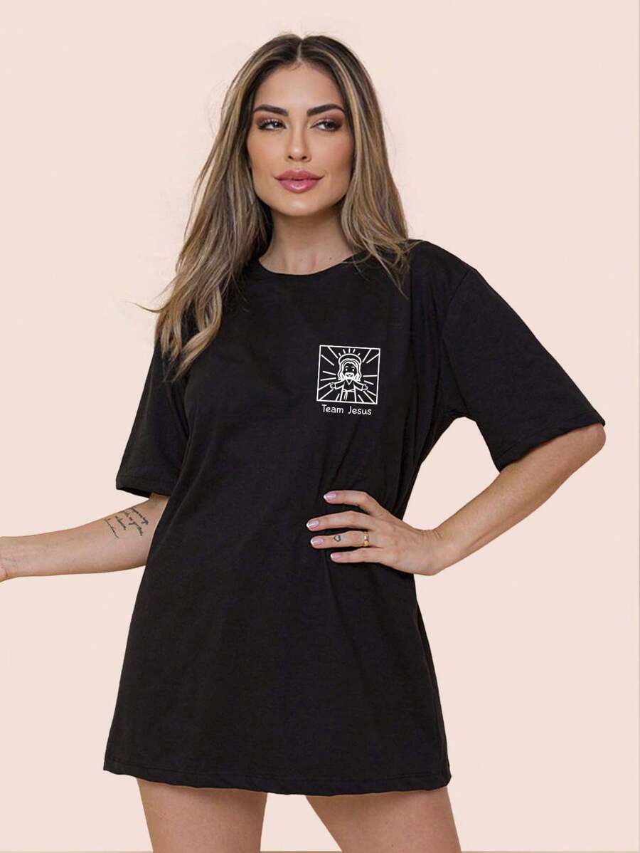 Women's Oversized Team Jesus T-Shirt - 黑色 - 查看 1