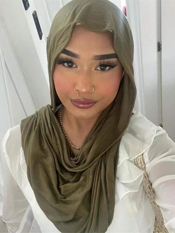 1pc Soft Solid Color Headscarf, 100% Cotton Jersey Hijab, Muslim Turban Wrap