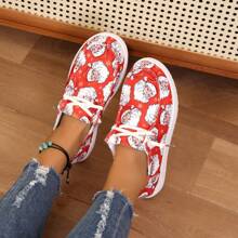 2024 New Christmas Canvas Sneakers, Lightweight Slip-On Casual Flat Shoes For Autumn - Red - View 3