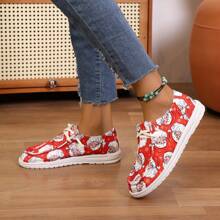 2024 New Christmas Canvas Sneakers, Lightweight Slip-On Casual Flat Shoes For Autumn - Red - View 4