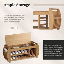 Retro Multifunctional Storage Bench With Cushion And Curved Side Panel For Entrance And Living Room (Natural) - Natural + MDF - View 7