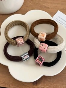 5 chiếc dây buộc tóc hình chú chó xúc xích đáng yêu, dây buộc tóc vải đa năng phù hợp, dây buộc tóc chun đàn hồi phụ kiện tóc - 5 cái - Xem 8