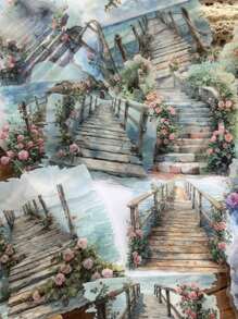 15pcs/Pack Vintage Large Size Sticker Pack, Manor Fence Series, Vines & Wild Flowers, Suitable For Diary, Scrapbooking, Decoration, Landscaping