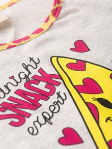 Girls Summer Pajamas Pink Blouse And Shorts Pizza Night Glow In The Dark - Xám - Xem 3