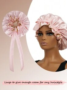 1 pieza Gorro reversible de satén forrado para mujer, gorro para dormir de unicolor suave y transpirable con estampado de leopardo de doble capa, para el cuidado del cabello, uso cómodo para todos los días