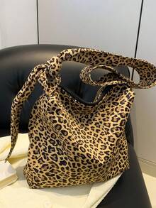 时尚豹纹多色蝴蝶设计休闲百搭女士单肩包，大容量适合户外运动 - 棕色 - 查看 5