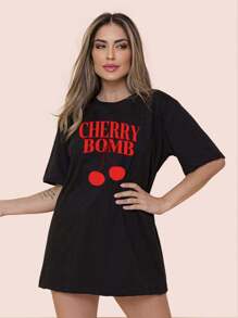 Oversized Cherry Bomb Women's T-Shirt - 黑色 - 查看 1