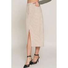 Front Open Slit Corduroy Midi Skirt - 彩色 - 查看 3