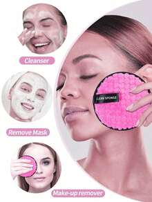 5/3/1 件可重复使用卸妆棉，卸妆海绵，洁面海绵，双面清洁，卸妆洗脸，温和护理所有肤质 - 紅色 - 查看 3