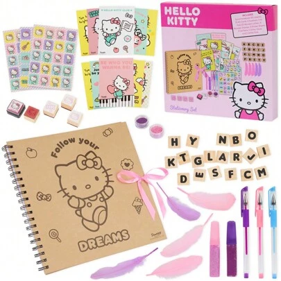 Hello Kitty Sanrio Scrapbook Kit Craft Set Blank Journal Kawaii Scrapbooking Accessories Stickers Stamps Gel Pens Art Supplies Anime Gift