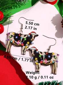 1 Cặp Hoa tai gỗ hình con bò, cây thông Noel, xe buýt, ria mép sáng tạo thời trang vui nhộn cá nhân hóa nhiều màu sắc cho phụ nữ trang sức dự tiệc ngày lễ - Nhiều màu - Xem 9