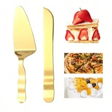 2 件套不锈钢蛋糕刀和铲刀套装，烘焙工具奶酪刀披萨铲甜点婚礼派对服务器 - 彩色 - 查看 1